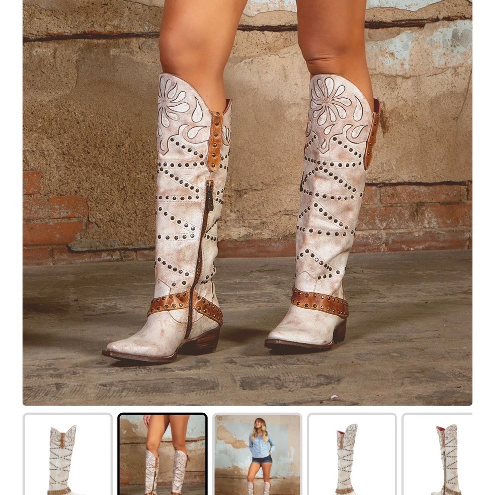 Bed Stu White and Brown Heeled Boots